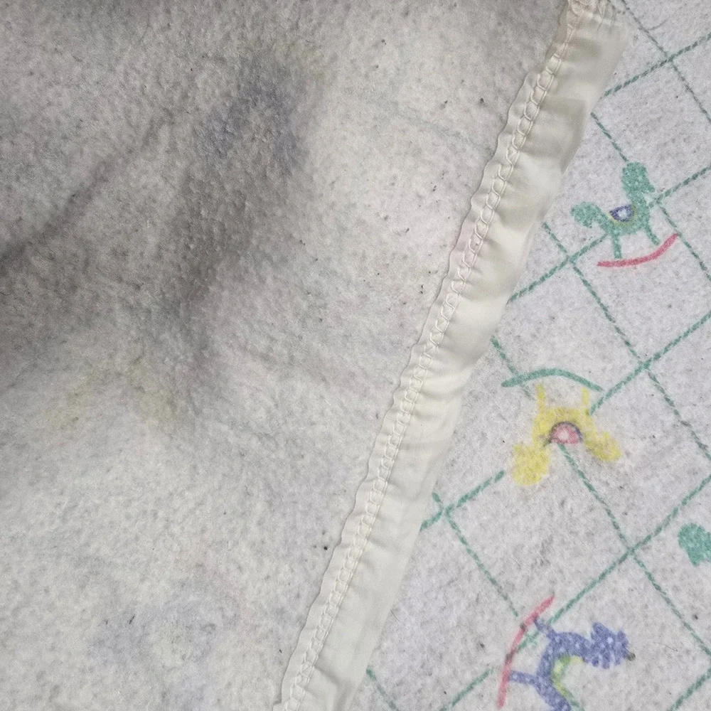 Vintage Rocking Horse Baby Blanket Pastel Grid Cottagecore Made in‎ USA RN 62027